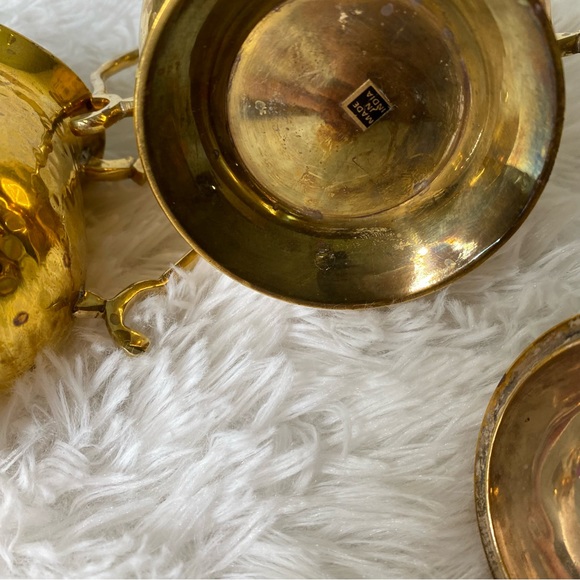 Vintage Hammered Brass Sugar Bowl And Creamer Set - Picture 10 of 10